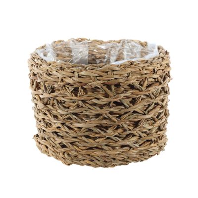 Round Natural Seagrass Basket-W/Liner - Med - H15.5 x D21cm
