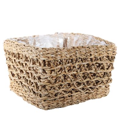 Square Natural Seagrass Baskets with Liner -H20cm x 30cm x 30cm