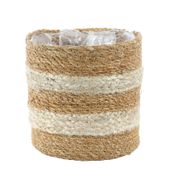 Natural Stripe Seagrass & Braided Jute Basket w/Liner - Large- H18 x Dia18cm