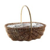 Oval Split Willow Basket With Handle and Liner -Unpeeled Natural - 42x35xH14cm