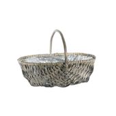 Oval Split Willow Basket with Handle and Liner - Grey - 31x22xH10cm