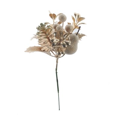 Pear /Berries & Pinecone Pick - Champagne - 12cm