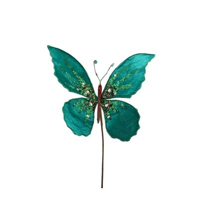 Velvet Butterfly Pick -  Green /Gold - 30x25cm