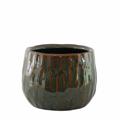 Hortus Darwin Reactive Glaze Pot - Blue /Brown - Dia16 x H12cm