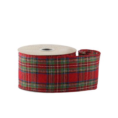 Red Tartan Ribbon - Wired Edge -  63mm x 10yds