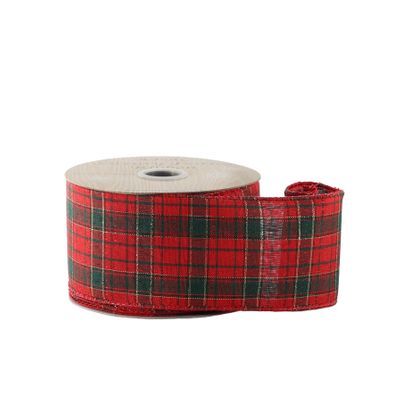 Red & Green Tartan Ribbon - Wired Edge - 63mm x 10yds