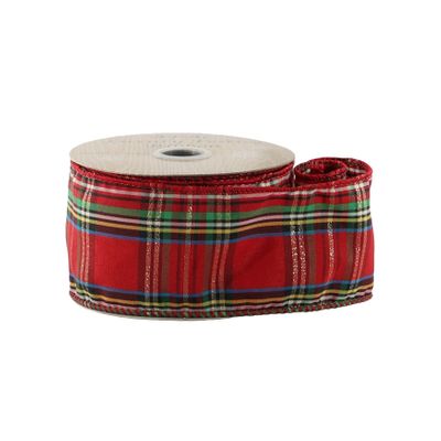 Red Tartan Ribbon - Wired Edge -  63mm x 10yds