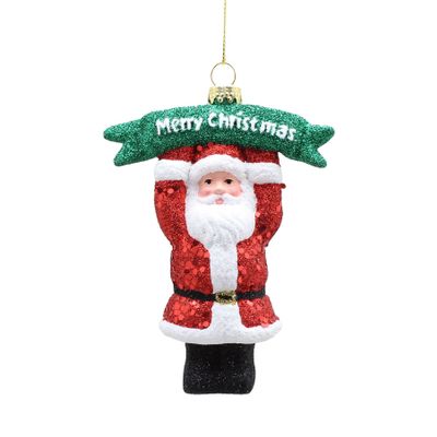 Sparkly Santa with Plaque Ornament - 11cm