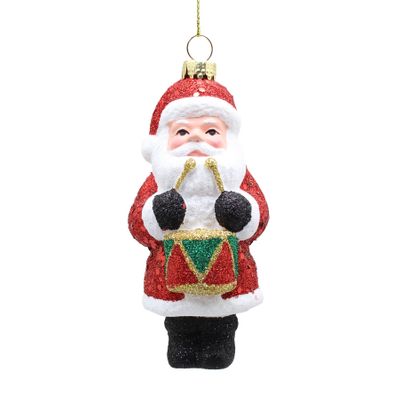 Sparkly Santa with Drum Ornament - 11cm