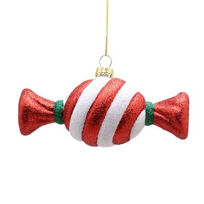 Sparkly Striped Candy Ornament - Red/White - L12cm