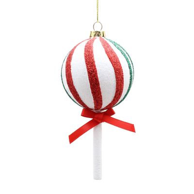Sparkly Lollipop Ornament - White/Red/Green - 12cm