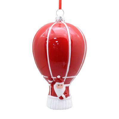 Hot Air Balloon with Santa Ornament - Red/White - 12cm