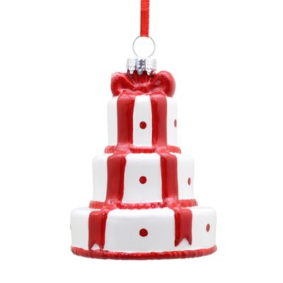 Tiered Cake Ornament - White/Red - 8cm