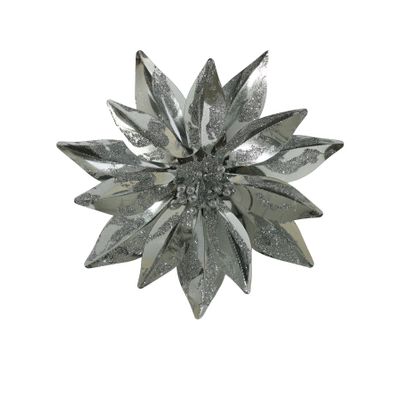 Metallic Clip Poinsettia - Silver - 20cm