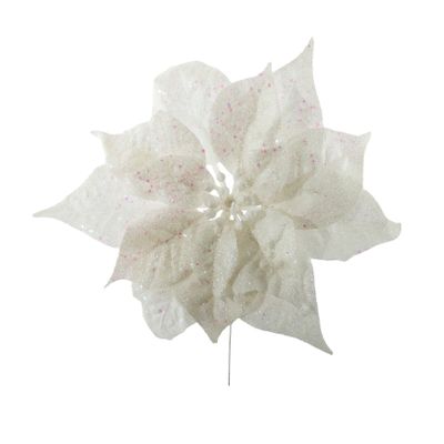 Sparkle Finish Poinsettia Pick - White - 24cm