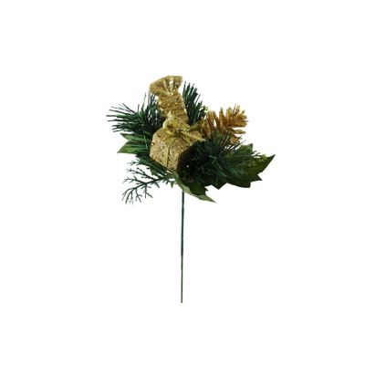 Glitter Present & Pinecone Pick - Gold - 20cm 