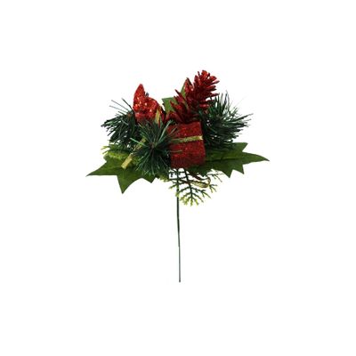 Glitter Present & Pinecone Pick - Red - 20cm 