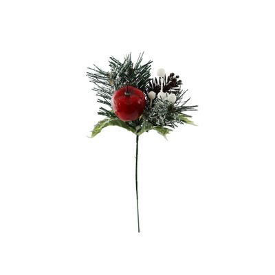 Red Apple / Snowy Tipped Cone & White Berry Pick - 22cm