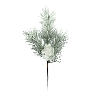 Snowy Spruce  with Single White Pine Cone Spray - 28cm