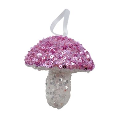 Sequin Mushroom Hanging Decoration - Pink/White - 7cm