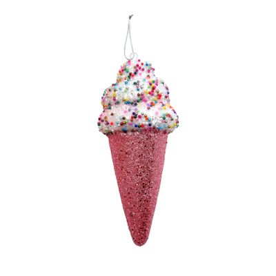 Glitter Ice Cream Cone Hanging Decoration - Pink - 15cm