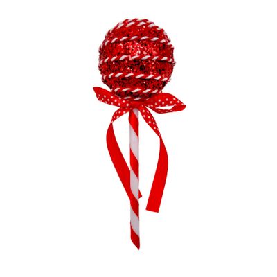 Glitter Ball Lollipop with String/Bow Detail - Red - 15cm