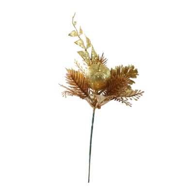 Glitter Apple & Foliage Pick - Gold - 24cm