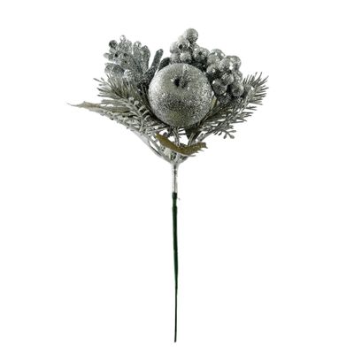 Glitter Apple /Cone/Berry Pick - Silver - 24cm
