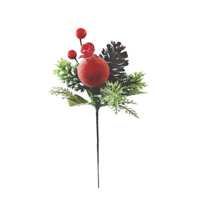 Frosted  Pomegranate Red Berry / Snowy Cone Pick - 22cm