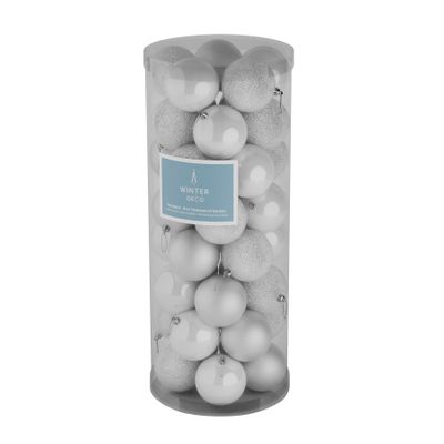 White 8cm Plastic Ball in tube (matt,shiny,glitter) x 40