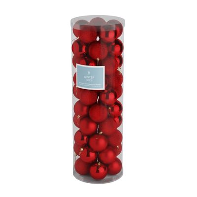 Red 10cm Plastic Ball in tube (matt,shiny,glitter) x 50