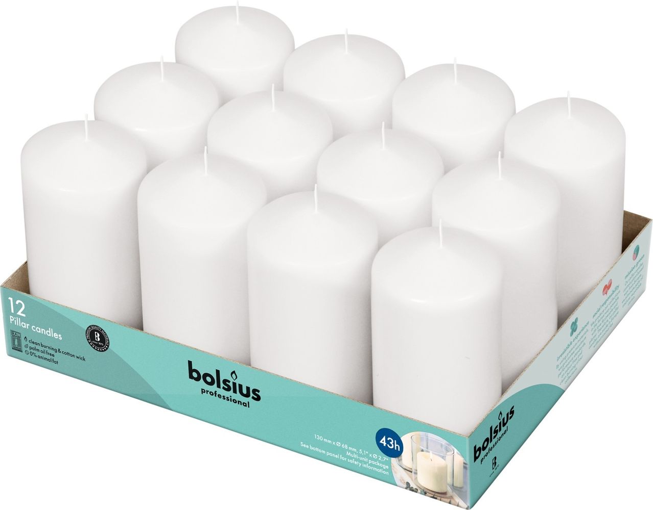 Bolsius Professional Pillar Candle White 128/68mm Tray of 12 APAC