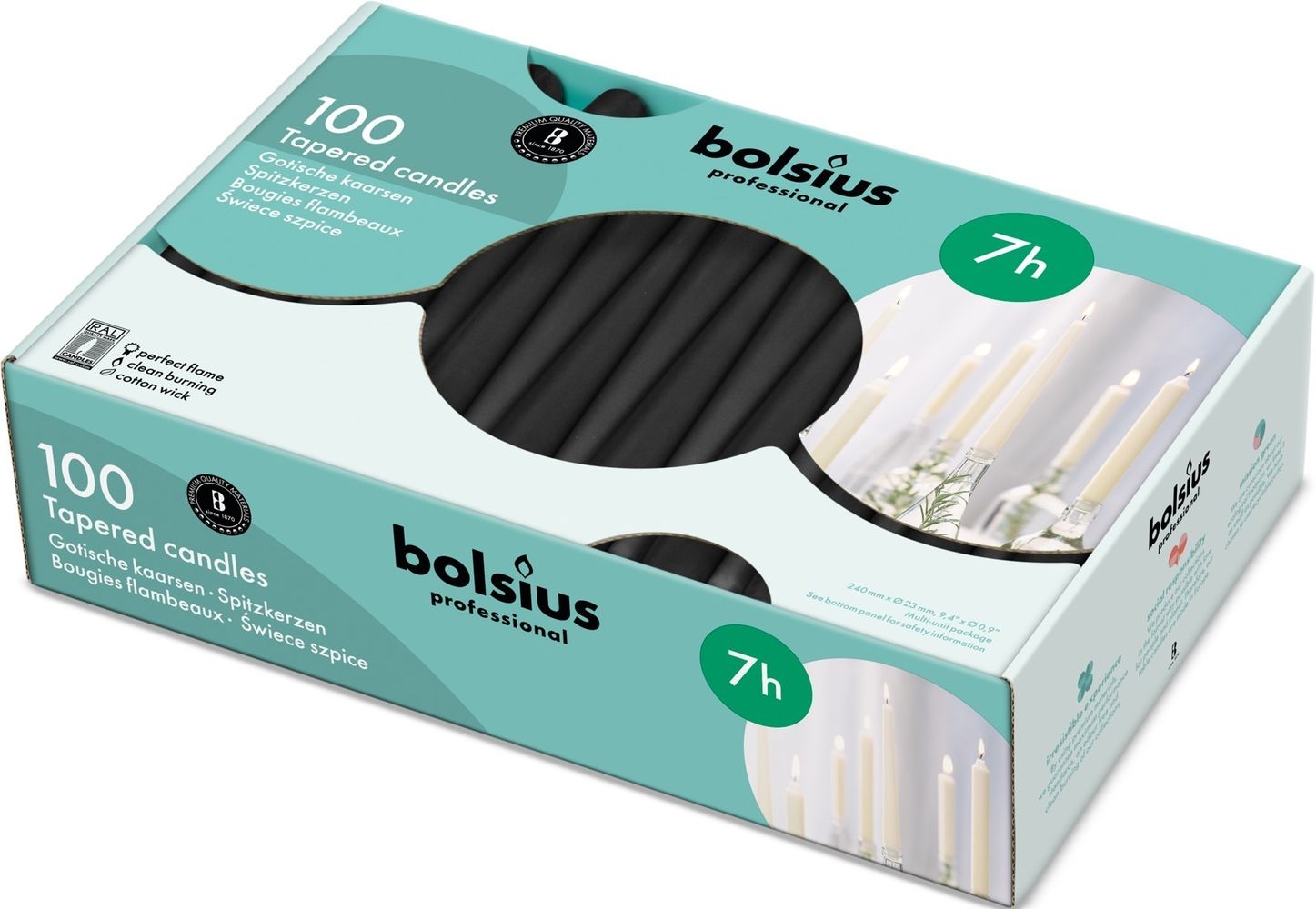 Bolsius Professional Tapered Candle 240/23 Black Box of 100 APAC