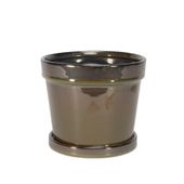 Painted TC Pot with Saucer Vintage Brown-Stoneware (15x13cm)