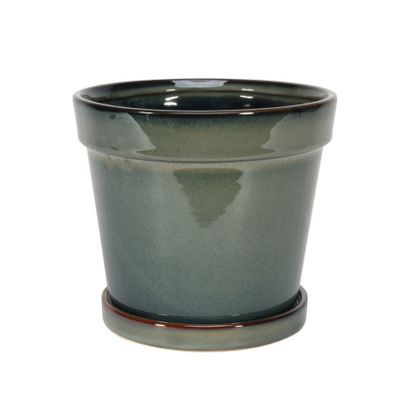 Painted TC Pot with Saucer Vintage Green-Stoneware (17x15cm)