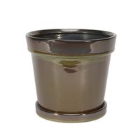 Painted TC Pot with Saucer Vintage Brown-Stoneware (17x15cm)