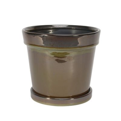 Painted TC Pot with Saucer Vintage Brown-Stoneware (17x15cm)