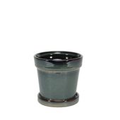 Painted TC Pot with Saucer Vintage Green-Stoneware (10x10cm)