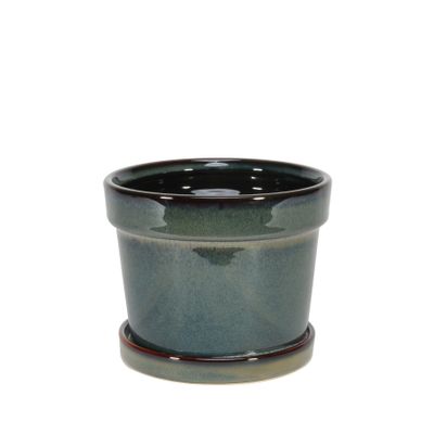 Painted TC Pot with Saucer Vintage Green-Stoneware (13x11cm)