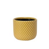 Painted Yellow Pot with Debossed Dots - Stoneware (13x11cm)