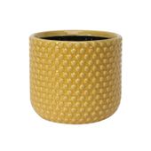 Painted Yellow Pot with Debossed Dots - Stoneware (17x15cm)
