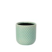 Painted Turquoise Pot with Debossed Dots - Stoneware (10x10cm)