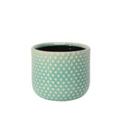 Painted Turquoise Pot with Debossed Dots - Stoneware (13x11cm)