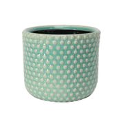 Painted Turquoise Pot with Debossed Dots - Stoneware (17x15cm)