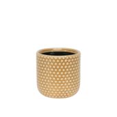 Painted Light Brown Pot with Debossed Dots - Stoneware (10x10cm)