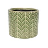 Painted Sage Green Green Pot with Zig-Zag - Stoneware (13x11cm)