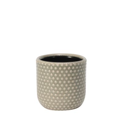 Painted Grey Pot with Debossed Dots - Stoneware (10x10cm)