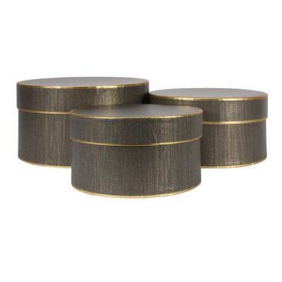 Set of 3 Grey Hat Boxes with Gold Trim