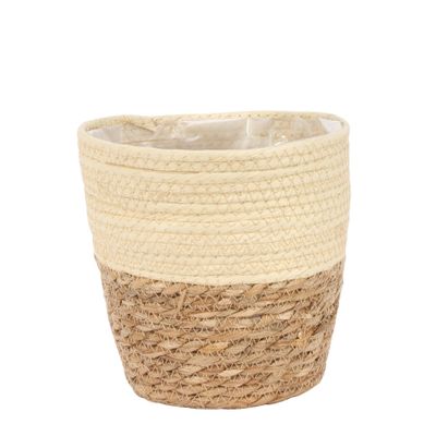 19cm Round Two Tone Seagrass and Cream Paper Basket