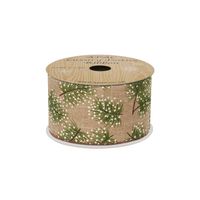 Natural Green snowy spruce ribbon 63mm x 10yds